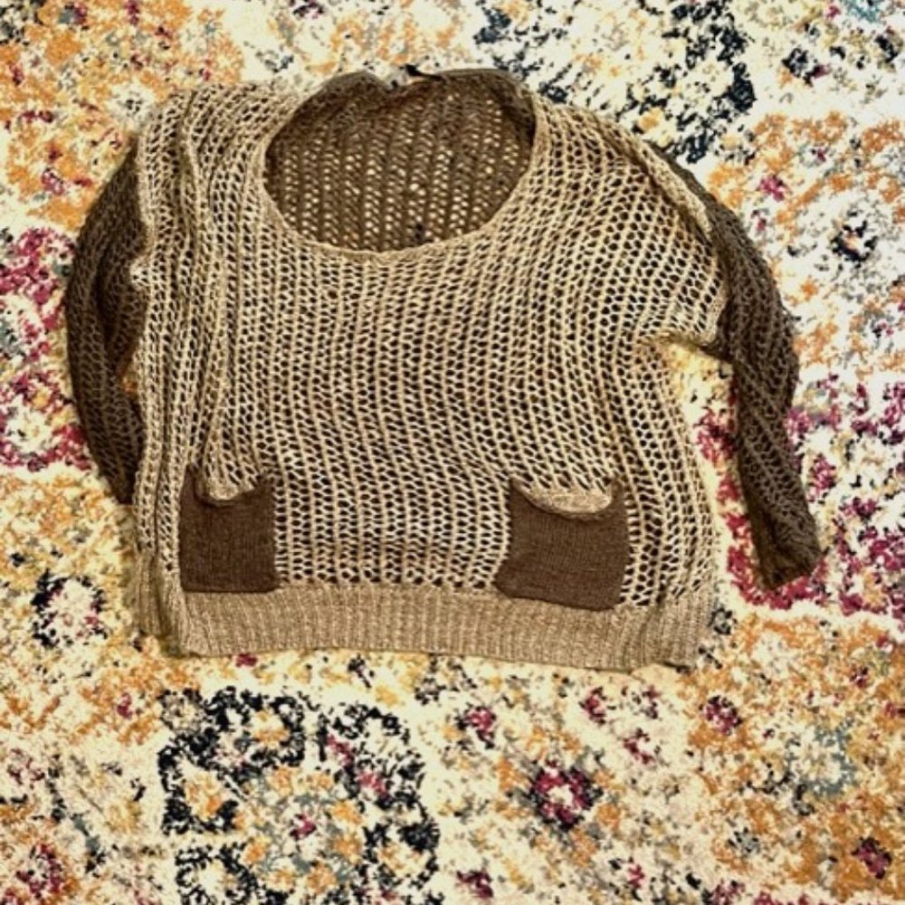 77 sisters- cotton, 2 tone brown sweater